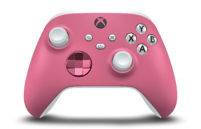 Controller with Deep Pink body, Deep Pink (Metallic) D-pad, and Robot White thumbsticks - front view