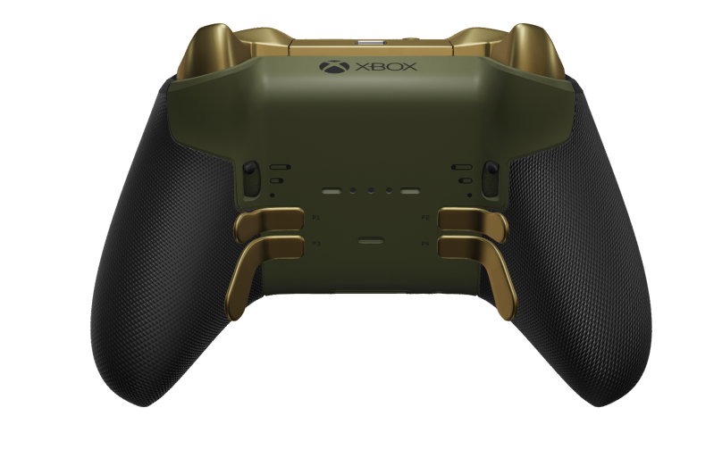 Xbox Elite trådlös handkontroll Series 2 – Core - Framsida: Olivgrön + gummerat grepp, Styrknapp: Facetterad, Hero Gold (metallic), Baksida: Olivgrön + gummerat grepp