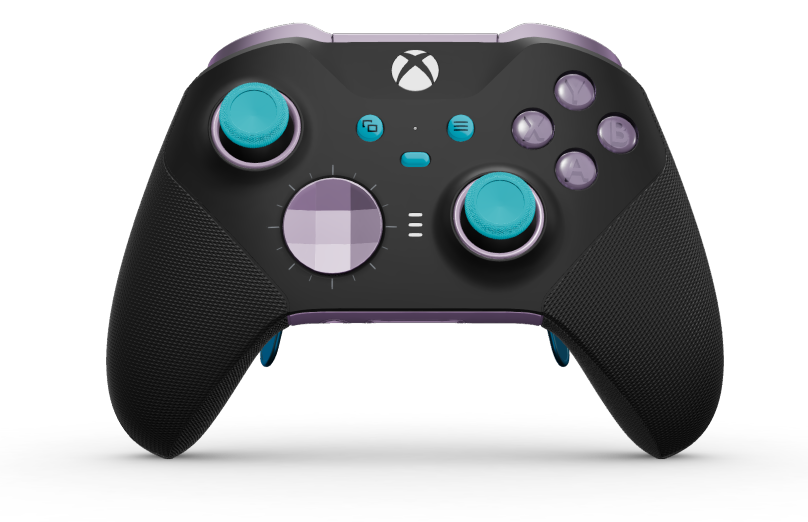 Xbox Elite Wireless Controller Series 2 - Core - Behuizing voorzijde: Carbonzwart + rubberen handvatten, D-pad: Gefacetteerd, zachtpaars (metaal), Behuizing achterzijde: Zacht paars + rubberen handvatten