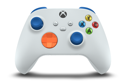 Controller with Robot White body, Zest Orange D-pad, and Shock Blue thumbsticks - front view