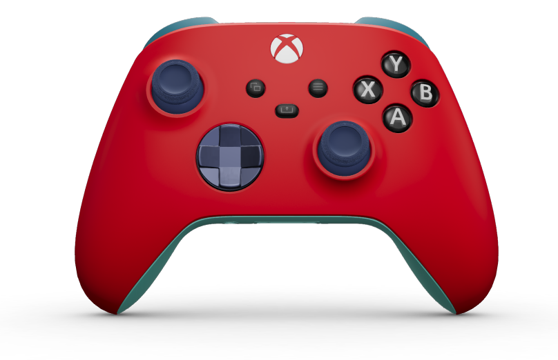 Xbox Wireless Controller - Text: Pulse Red, Steuerkreuze: Mitternachtblau (Metallic), Analogsticks: Mitternachtblau