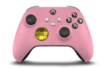 Controller with Retro Pink body, Lightning Yellow (Metallic) D-pad, and Carbon Black thumbsticks - front view