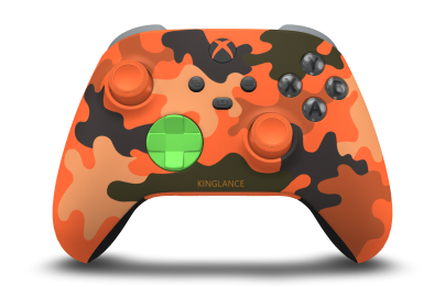 Xbox Wireless Controller - Body: Blaze Camo, D-Pads: Velocity Green, Thumbsticks: Zest Orange