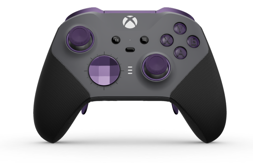 Xbox Elite Wireless Controller Series 2 - Core - Corps: Storm Gray + poignées caoutchoutées, BMD: À facettes, Astral Purple (métal), Arrière: Storm Gray + poignées caoutchoutées