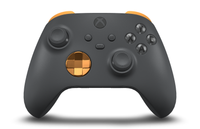 Controller with Storm Grey body, Soft Orange (Metallic) D-pad, and Storm Grey thumbsticks - front view