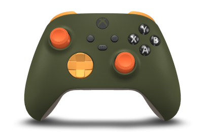 Xbox Wireless Controller - Corpo: Verde Noturno, Botões Direcionais: Laranja suave, Manípulos Analógicos: Laranja Vibrante