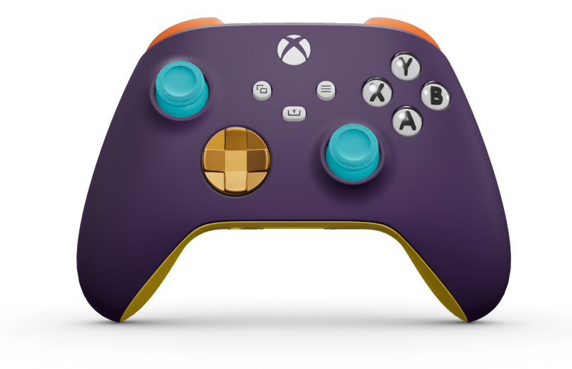 Xbox Wireless Controller - 몸체: 아스트랄 퍼플, 방향 패드: 소프트 오렌지(메탈릭), 엄지스틱: 드래곤플라이 블루