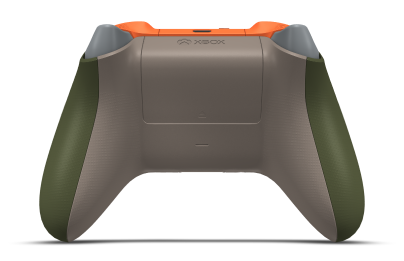Controller with Nocturnal Green body, Zest Orange D-pad, and Velocity Green thumbsticks - back view