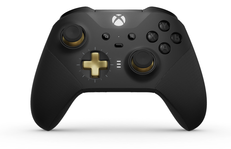 Xbox Elite Wireless Controller Series 2 - Core - Corps: Carbon Black + poignées caoutchoutées, BMD: Croix, Hero Gold (métal), Arrière: Carbon Black + poignées caoutchoutées