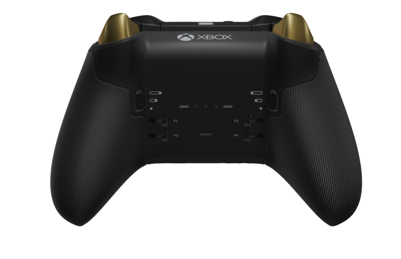 Xbox Elite Wireless Controller Series 2 - Core - Corps: Carbon Black + poignées caoutchoutées, BMD: Croix, Hero Gold (métal), Arrière: Carbon Black + poignées caoutchoutées