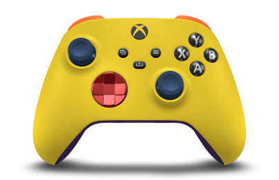 Xbox ワイヤレス コントローラー - Body: Lighting Yellow, D-Pads: Oxide Red (Metallic), Thumbsticks: Midnight Blue