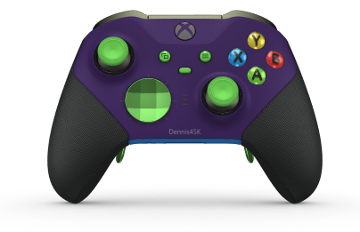 Xbox Elite Wireless Controller Series 2 – Core - Behuizing voorzijde: Astralpaars + rubberen handvatten, D-pad: Facet, Velocity Green (Metal), Behuizing achterzijde: Shockblauw + rubberen handvatten