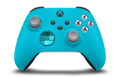Controller with Dragonfly Blue body, Dragonfly Blue (Metallic) D-pad, and Ash Grey thumbsticks - front view