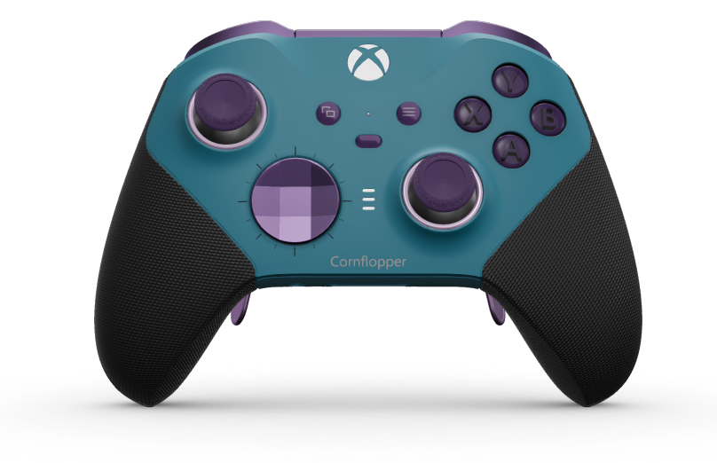 Xbox Elite Wireless Controller Series 2 - Core - Hoveddel: Mineralblå + gummigreb, D-blok: Facetteret, lilla (Metal), Bagside: Mineralblå + gummigreb