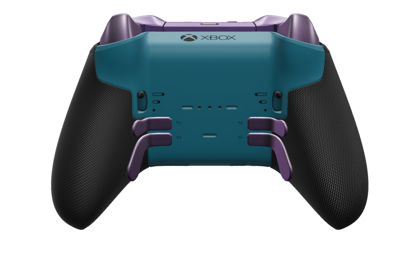 Xbox Elite Wireless Controller Series 2 - Core - Behuizing voorzijde: Mineraalblauw + rubberen handvatten, D-pad: Gefacetteerd, astralpaars (metaal), Behuizing achterzijde: Mineraalblauw + rubberen handvatten