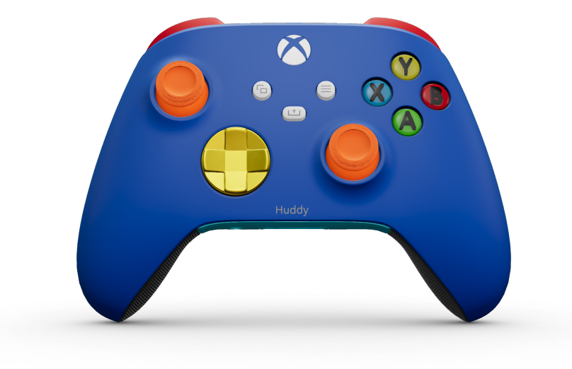 Xbox Wireless Controller - Cuerpo: Azul brillante, Crucetas: Amarillo intenso (metálico), Palancas de mando: Naranja intenso