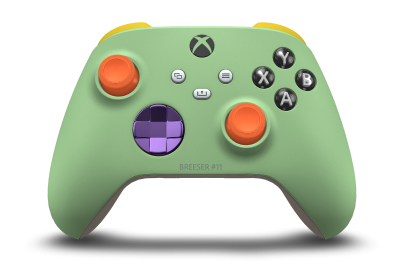 Xbox Wireless Controller - Framsida: Mjukt grönt, Styrknappar: Rymdlila (metallic), Styrspakar: Apelsinzest