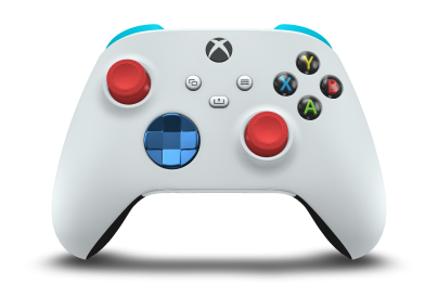 Xbox 무선 컨트롤러 - Corpo: Branco Robot, Botões Direcionais: Azul Elétrico (Metálico), Manípulos Analógicos: Vermelho Forte