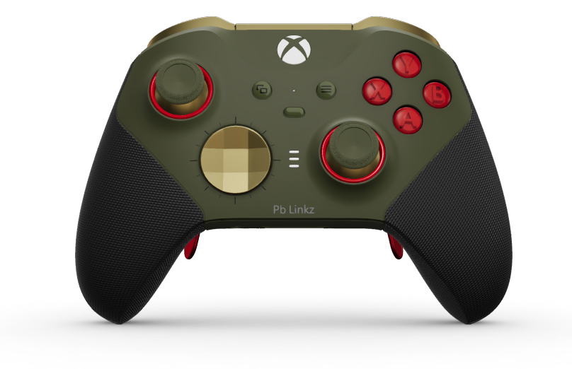 Xbox Elite Wireless Controller Series 2 - Core - 몸체: 녹터널 그린 + 고무 코팅 그립, 방향 패드: 패싯, 히어로 골드(메탈), 뒤로: 녹터널 그린 + 고무 코팅 그립