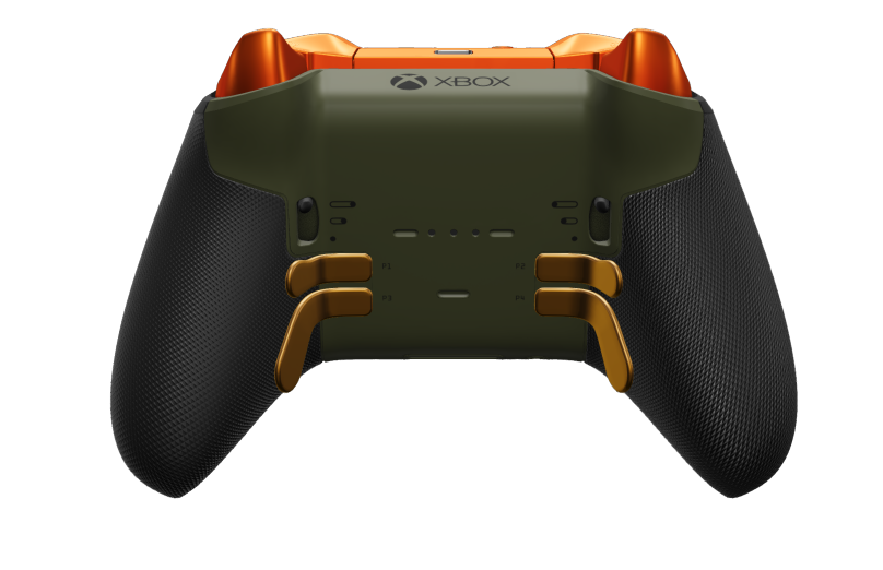 Mando inalámbrico Xbox Elite Series 2: básico - Behuizing voorzijde: Nachtelijk groen + rubberen handvatten, D-pad: Gefacetteerd, zachtoranje (metaal), Behuizing achterzijde: Nachtelijk groen + rubberen handvatten