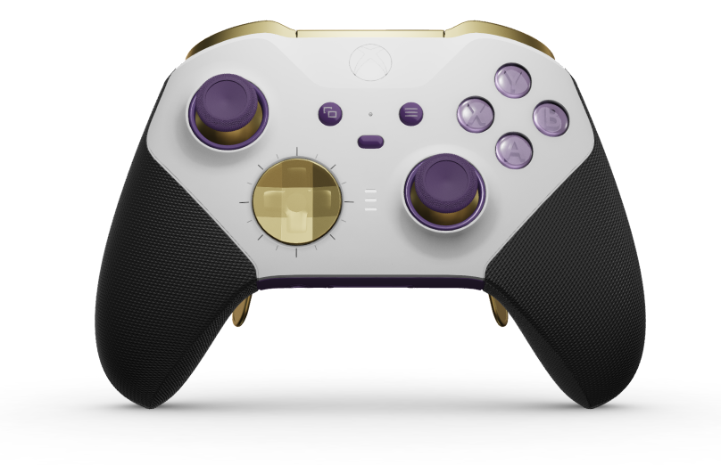 Xbox Elite Wireless Controller Series 2 - Core - Corps: Robot White + poignées caoutchoutées, BMD: À facettes, Hero Gold (métal), Arrière: Astral Purple + poignées caoutchoutées