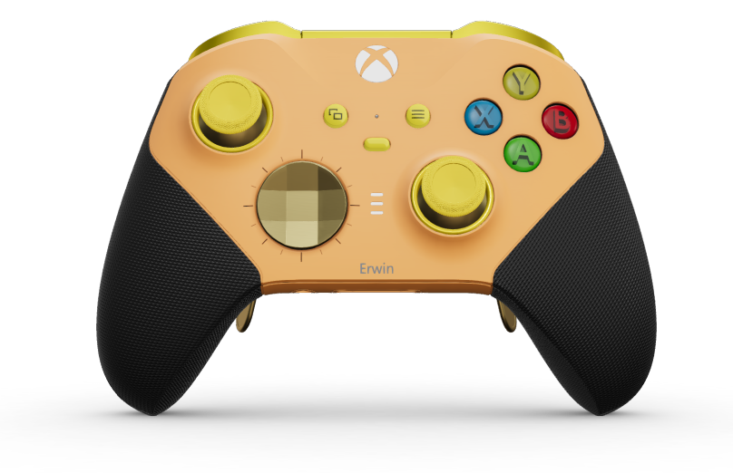 Xbox Elite Wireless Controller Series 2 - Core - Behuizing voorzijde: Zacht oranje + rubberen handvatten, D-pad: Gefacetteerd, heldengoud (metaal), Behuizing achterzijde: Zacht oranje + rubberen handvatten