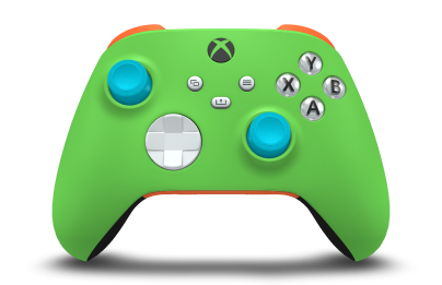 Controller with Velocity Green body, Robot White D-pad, and Dragonfly Blue thumbsticks - front view
