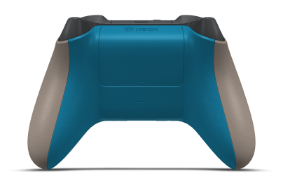Controller with Desert Tan body, Storm Grey D-pad, and Mineral Blue thumbsticks - back view