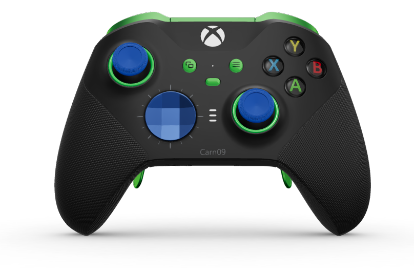 Xbox Elite Wireless Controller Series 2 - Core - Corps: Carbon Black + poignées caoutchoutées, BMD: À facettes, Photon Blue (métal), Arrière: Carbon Black + poignées caoutchoutées