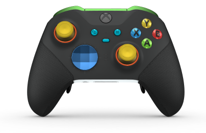 Xbox Elite Wireless Controller Series 2 - Core - Body: Carbon Black + Rubberized Grips, D-pad: Facet, Photon Blue (Metal), Back: Robot White + Rubberized Grips