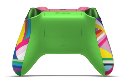 Controller with Pride body, Lighting Yellow D-pad, and Velocity Green thumbsticks - back view