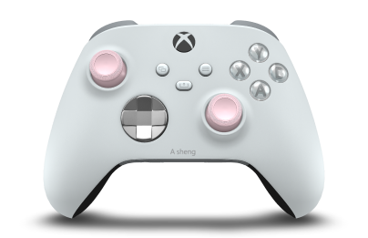 Xbox Wireless Controller - Corpo: Branco Robot, Botões Direcionais: Prateado Vibrante (Metálico), Manípulos Analógicos: Rosa suave