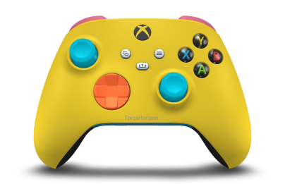 Xbox 無線控制器 - Text: Lighting Yellow, Steuerkreuze: Orangenschale, Analogsticks: Libellenblau