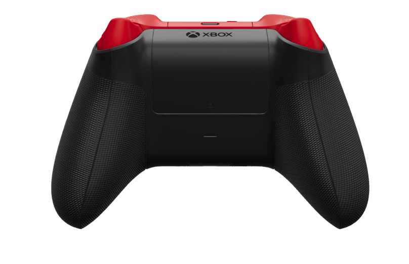 Kontroler bezprzewodowy Xbox - Corpo: Preto Carbono, Botões Direcionais: Vermelho Forte, Manípulos Analógicos: Vermelho Forte