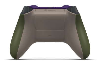 Controller with Nocturnal Green body, Astral Purple D-pad, and Soft Orange thumbsticks - back view