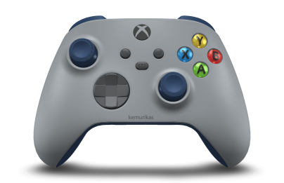 Controller with Ash Grey body, Storm Grey D-pad, and Midnight Blue thumbsticks - front view