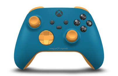 Controller with Mineral Blue body, Soft Orange D-pad, and Soft Orange thumbsticks - front view