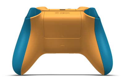 Controller with Mineral Blue body, Soft Orange D-pad, and Soft Orange thumbsticks - back view