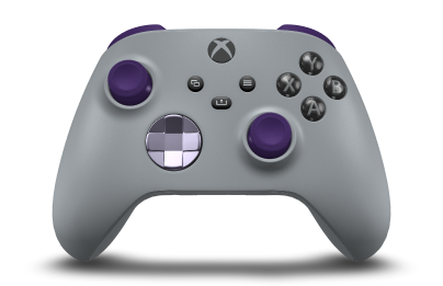 Controller with Ash Grey body, Soft Purple (Metallic) D-pad, and Astral Purple thumbsticks - front view