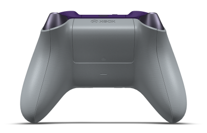 Controller with Ash Grey body, Soft Purple (Metallic) D-pad, and Astral Purple thumbsticks - back view