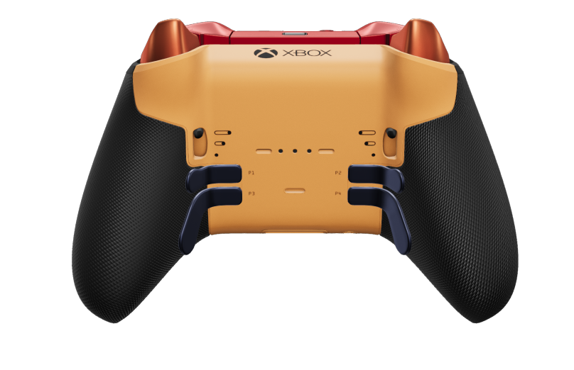 Xbox Elite Wireless Controller Series 2 - Core - Corps: Midnight Blue + poignées caoutchoutées, BMD: Facette, Pulse Red (métal), Arrière: Soft Orange + poignées caoutchoutées