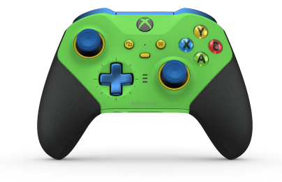 Manette sans fil Xbox Elite Series 2 - Core - Framsida: Velocity Green + gummerat grepp, Styrknapp: Kors, Photon Blue (Metall), Baksida: Velocity Green + gummerat grepp
