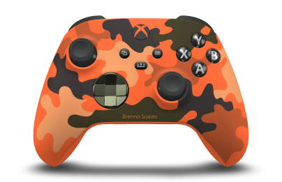 Controller with Blaze Camo body, Nocturnal Green (Metallic) D-pad, and Carbon Black thumbsticks - front view