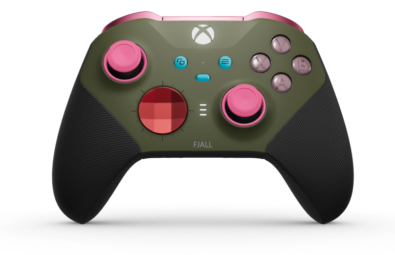 Trådløs Xbox Elite-kontroller Series 2 – Core - Corps: Nocturnal Green + poignées caoutchoutées, BMD: À facettes, Pulse Red (métal), Arrière: Carbon Black + poignées caoutchoutées