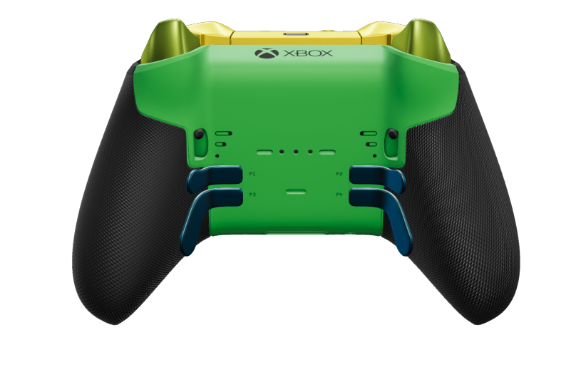 Xbox Elite Wireless Controller Series 2 - Core - Cuerpo: Naranja suave + Agarres texturizados, Cruceta: Facetado, azul mineral (metal), Atrás: Verde velocidad + Agarres texturizados