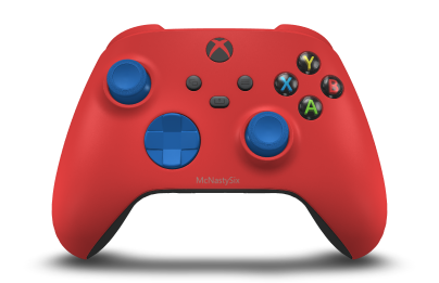 Xbox Wireless Controller - Corpo: Vermelho Forte, Botões Direcionais: Azul Choque, Manípulos Analógicos: Azul Choque