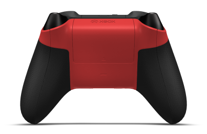Controller with Pulse Red body, Abyss Black (Metallic) D-pad, and Pulse Red thumbsticks - back view