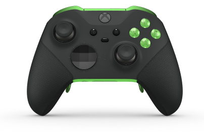 Xbox Elite Wireless Controller Series 2 - Core - Behuizing voorzijde: Carbonzwart + rubberen handvatten, D-pad: Facet, Carbon Black (Metal), Behuizing achterzijde: Velocity-groen + rubberen handvatten