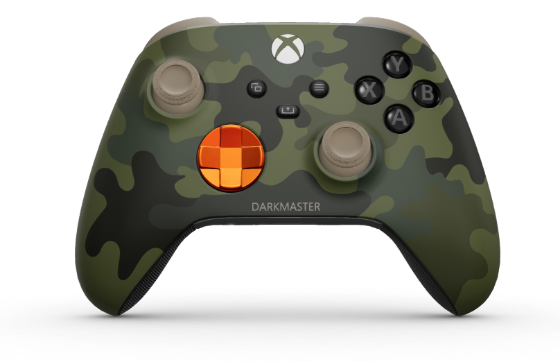 Xbox Wireless Controller - Text: Wald Camouflage, Steuerkreuze: Orangenschale (Metallic), Analogsticks: Wüstenfarben