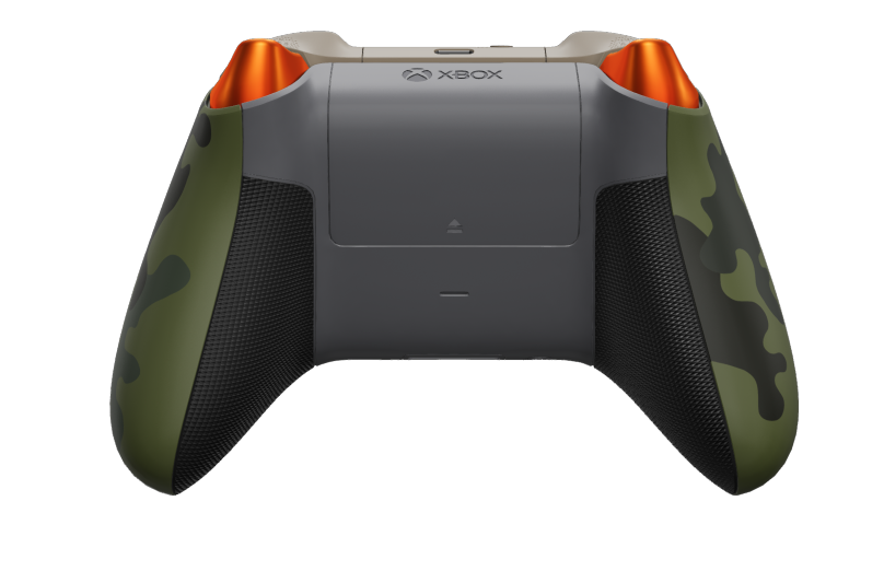 Xbox Wireless Controller - Text: Wald Camouflage, Steuerkreuze: Orangenschale (Metallic), Analogsticks: Wüstenfarben